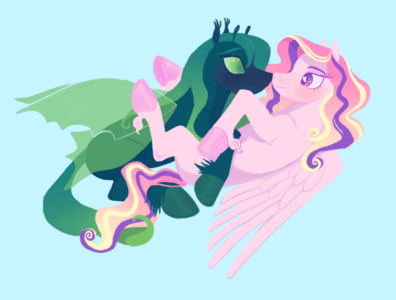 Size: 3912x2964 | Tagged: safe, artist:universal-heart, derpibooru import, princess cadance, queen chrysalis, alicorn, changeling, pony, cadalis, female, image, infidelity, lesbian, png, shipping