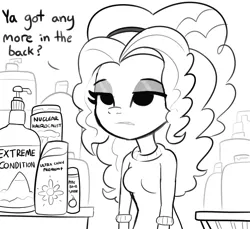 Size: 2620x2400 | Tagged: safe, artist:tjpones, derpibooru import, adagio dazzle, equestria girls, adagio dazzle is not amused, clothes, image, monochrome, png, shampoo, unamused