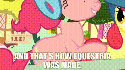 Size: 400x225 | Tagged: safe, derpibooru import, apple bloom, pinkie pie, sweetie belle, earth pony, pony, unicorn, season 1, the cutie mark chronicles, and that's how equestria was made, animated, female, filly, foal, gif, helmet, image, mare
