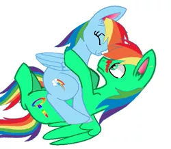 Size: 541x471 | Tagged: safe, artist:decokelow, derpibooru import, rainbow dash, oc, oc:oliver, pegasus, pony, blushing, eyes closed, female, image, looking at someone, male, mare, png, pounce, requested art, shipping, simple background, stallion, white background