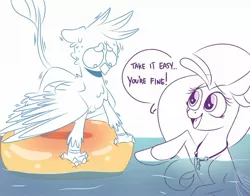 Size: 2048x1604 | Tagged: safe, artist:berrysoda10, derpibooru import, gallus, silverstream, gryphon, seapony (g4), duo, female, image, jpeg, male, nervous, seapony silverstream, shaking