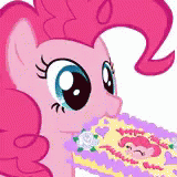 Size: 160x160 | Tagged: safe, derpibooru import, pinkie pie, earth pony, pony, animated, birthday cake, cake, chewing, cute, diapinkes, eating, food, gif, gif for breezies, happy birthday, image, picture for breezies, pinkie pie's birthday, simple background, tenor, white background