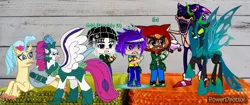 Size: 1466x614 | Tagged: safe, artist:darlycatmake, derpibooru import, princess skystar, queen chrysalis, queen novo, my little pony: the movie, armor, beast, bravery, defending, ed, edd, eddy, evil counterpart, help, help me, image, jpeg, mama bear, papa wolf, protecting, scared, sonic the hedgehog, sonic the hedgehog (series), ultimate chrysalis, worried