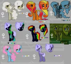 Size: 2000x1798 | Tagged: safe, artist:ifoopets, artist:vernorexia, derpibooru import, oc, unnamed oc, earth pony, pegasus, pony, unicorn, adoptable, black coat, body markings, coat markings, dappled, digital art, female, freckles, free, g4, glow, glowing horn, horn, image, jewelry, jpeg, markings, missing cutie mark, necklace, oekaki, old art, random, random pony, reference sheet, show accurate, spots, spotted, stripes