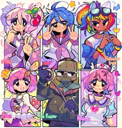 Size: 1955x2048 | Tagged: safe, artist:jack0ran, derpibooru import, kotobukiya, rainbow dash, human, six fanarts, anime, blushing, bow, bracelet, clothes, cute, dashabetes, dress, duct tape, ears, emu otori, female, flower, glasses, gloves, goggles, hair bow, hatsune miku, heart, humanized, idolmaster, image, izumi konata, jacket, jewelry, jpeg, kotobukiya rainbow dash, lightning, lucky star, male, open mouth, open smile, peace sign, ponytail, project sekai, riamu yumeni, sakura miku, school uniform, shirt, smiling, stars, tanktop, tape, teary eyes, the batman (2022), the riddler, vocaloid