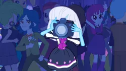 Size: 3410x1920 | Tagged: safe, derpibooru import, screencap, mystery mint, photo finish, rose heart, equestria girls, equestria girls (movie), camera, canterlot high, fall formal outfits, female, high res, image, jpeg, male, night, open mouth, open smile, smiling