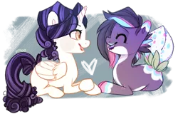 Size: 747x498 | Tagged: safe, artist:ifoopets, derpibooru import, oc, oc:delight, unnamed oc, unofficial characters only, alicorn, earth pony, original species, plant pony, pony, curly mane, duo, duo female, female, happy, image, leaves, lesbian, lying down, multicolored mane, plant, plant tail, png, simple background, sitting, transparent background