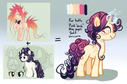 Size: 975x648 | Tagged: safe, artist:ifoopets, derpibooru import, oc, oc:delight, oc:fin, unnamed oc, alicorn, fish, merpony, original species, pony, unicorn, color palette, curly hair, curly mane, female, glow, glowing horn, horn, image, long mane, long tail, magic, mohawk, next generation, offspring, orange coat, parent:oc:delight, parent:oc:fin, png, poofy mane, scales, tail, yellow eyes