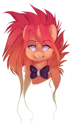 Size: 419x713 | Tagged: safe, artist:ifoopets, derpibooru import, oc, oc:fin, unofficial characters only, merpony, original species, pony, unicorn, bow, bowtie, bust, digital painting, image, mohawk, orange coat, orange mane, painting, png, portrait, simple background, smiling, smirk, solo, transparent background