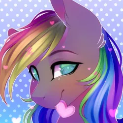Size: 894x894 | Tagged: safe, artist:bambudess, derpibooru import, oc, oc:dark rainbow, unofficial characters only, pegasus, pony, commission, heart, image, jpeg, looking at you, male, multicolored hair, pegasus oc, profile, rainbow hair, simple background, stallion, wings, ych result