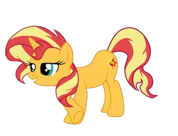 Size: 2111x1623 | Tagged: safe, artist:gmaplay, derpibooru import, sunset shimmer, pony, unicorn, female, full body, grin, hooves, horn, image, lidded eyes, mare, png, seductive, seductive pose, simple background, smiling, solo, standing, tail, transparent background, two toned mane, two toned tail, underhoof