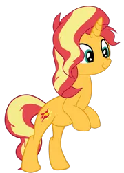 Size: 1385x1922 | Tagged: safe, artist:gmaplay, derpibooru import, sunset shimmer, pony, unicorn, cute, female, full body, hooves, horn, image, mare, png, rearing, shimmerbetes, simple background, smiling, solo, tail, transparent background, two toned mane, two toned tail