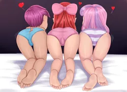 Size: 3425x2480 | Tagged: suggestive, artist:focusb, banned from derpibooru, apple bloom, scootaloo, sweetie belle, human, butt, clothes, cutie mark crusaders, female, heart, humanized, image, jpeg, lolicon, panties, underage, underwear
