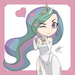 Size: 4000x4000 | Tagged: safe, artist:nlhetfield, derpibooru import, princess celestia, human, abstract background, chibi, cute, heart hands, horn, horned humanization, humanized, image, jpeg, one eye closed, palindrome get, simple background, wink