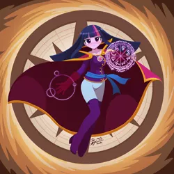 Size: 1280x1280 | Tagged: safe, artist:howxu, derpibooru import, twilight sparkle, equestria girls, boots, cape, clothes, cosplay, costume, crossover, doctor strange, female, gloves, image, jewelry, magic, marvel, marvel comics, mcu, necklace, png, robe, shoes, solo, superhero