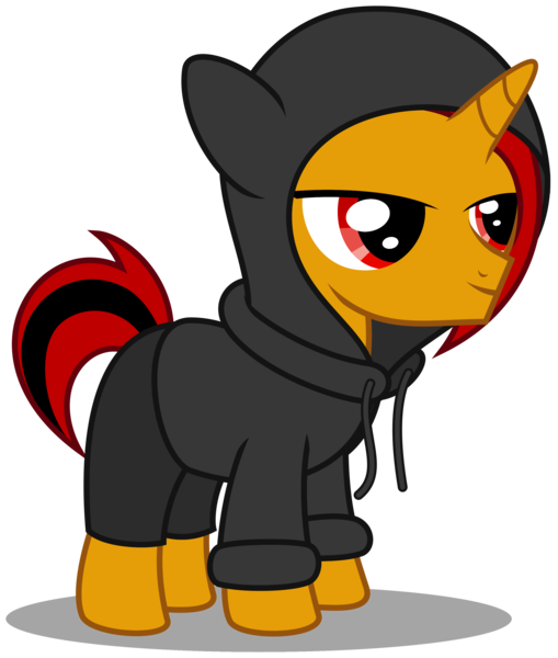 Size: 2870x3380 | Tagged: safe, artist:strategypony, derpibooru import, oc, oc:selest light, unofficial characters only, pony, unicorn, clothes, colt, foal, hoodie, horn, image, male, png, red mane, red tail, shorts, simple background, sweater, tail, transparent background, unicorn oc