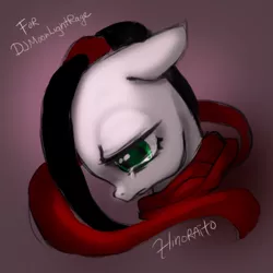 Size: 600x600 | Tagged: safe, artist:hinoraito, derpibooru import, oc, unofficial characters only, pony, bust, clothes, crying, image, jpeg, portrait, scarf, solo