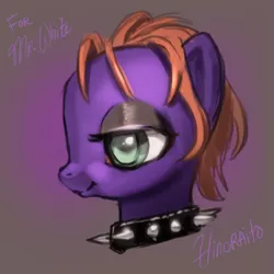 Size: 600x600 | Tagged: safe, artist:hinoraito, derpibooru import, oc, unofficial characters only, pony, bust, collar, image, jpeg, portrait, solo, spiked collar