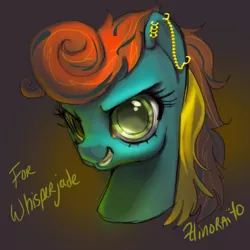 Size: 600x600 | Tagged: safe, artist:hinoraito, derpibooru import, oc, unofficial characters only, pony, bust, ear piercing, female, image, jpeg, mare, piercing, portrait, smiling, smirk, solo