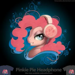 Size: 1299x1299 | Tagged: safe, artist:hinoraito, derpibooru import, official, pinkie pie, pony, bust, clothes, headphones, image, merchandise, png, portrait, shirt, solo, t-shirt, welovefine