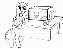 Size: 934x720 | Tagged: safe, artist:alumx, derpibooru import, derpy hooves, pegasus, pony, animated, butt, food, happy, image, looking at you, looking back, looking back at you, microwave, muffin, plot, sketch, smiling, smiling at you, solo, webm
