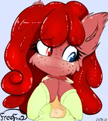 Size: 2232x2500 | Tagged: safe, artist:freefraq, derpibooru import, oc, oc:cherry slime, goo, goo pony, original species, clothes, image, png, shy