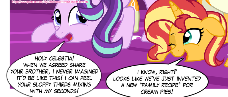 Size: 2000x854 | Tagged: suggestive, artist:twinon, derpibooru import, editor:wild stallions, starlight glimmer, sunburst, sunset shimmer, comic:the first incestuous foal of sunset shimmer, my little porno: friendship with benefits, brother and sister, cum, dirty talk, explicit source, female, hentai quotes, image, implied incest, implied sex, library, male, patreon, png, preview, shimmerburst, shipping, siblings, side by side, similo duplexis, starburst, straight, sunny siblings, twilight's castle, twilight's castle library