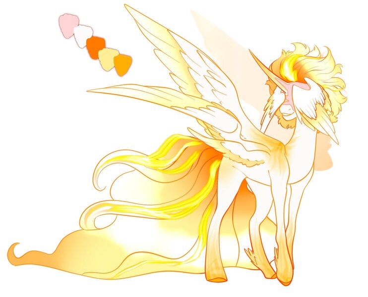 Size: 2048x1655 | Tagged: safe, artist:damayantiarts, derpibooru import, princess celestia, alicorn, pony, female, image, jpeg, looking back, mane of fire, mare, redesign, simple background, solo, white background