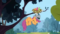 Size: 3410x1920 | Tagged: safe, derpibooru import, screencap, scootaloo, bird, pegasus, pony, ponyville confidential, season 2, :o, eyes closed, female, filly, flying, foal, high res, image, jpeg, open mouth, scootaloo can fly, solo, spread wings, wings
