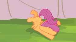Size: 3410x1920 | Tagged: safe, derpibooru import, screencap, scootaloo, pegasus, pony, flight to the finish, season 4, faceplant, female, filly, foal, high res, image, jpeg, solo, spread wings, wings