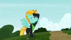 Size: 3410x1920 | Tagged: safe, derpibooru import, screencap, lightning dust, pegasus, pony, season 8, the washouts (episode), spoiler:s08, female, high res, image, jpeg, mare, smiling, solo, spread wings, wings