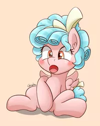 Size: 1479x1855 | Tagged: safe, artist:chiruchiru, derpibooru import, cozy glow, pegasus, pony, blushing, covering, covering crotch, cozybetes, cute, female, filly, foal, image, jpeg, solo