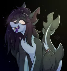 Size: 2946x3124 | Tagged: safe, artist:rico_chan, derpibooru import, oc, earth pony, original species, pony, shark, shark pony, undead, zombie, zombie pony, black background, fish tail, glow, glowing eyes, gradient background, image, png, simple background, sketch, solo, tail, teeth, tongue out, worms