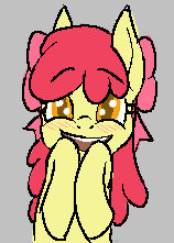 Size: 158x221 | Tagged: safe, derpibooru import, apple bloom, earth pony, pony, adorabloom, aggie.io, bow, cute, female, filly, foal, happy, image, lowres, open mouth, png, simple background, smiling, solo