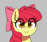 Size: 151x136 | Tagged: safe, artist:thebatfang, derpibooru import, apple bloom, earth pony, pony, aggie.io, bow, female, filly, foal, image, lowres, png, simple background, smiling, solo