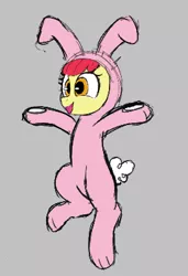 Size: 273x398 | Tagged: safe, artist:poncarnal, derpibooru import, apple bloom, earth pony, pony, aggie.io, animal costume, bunny costume, bunny ears, clothes, costume, female, filly, foal, image, jumping, lowres, open mouth, png, simple background, smiling