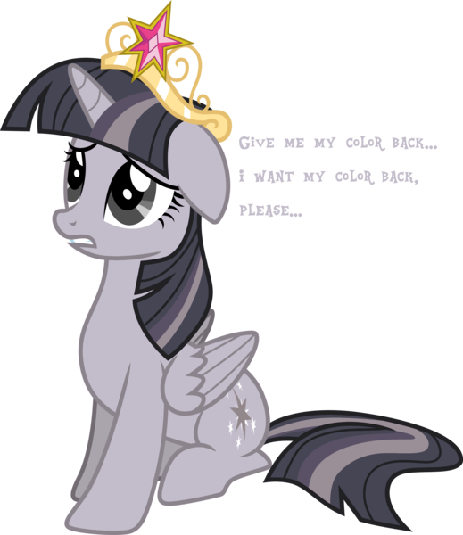 Size: 3000x3469 | Tagged: safe, artist:cloudyglow, artist:wardex101, derpibooru import, edit, twilight sparkle, twilight sparkle (alicorn), alicorn, pony, princess twilight sparkle (episode), big crown thingy, cute, depressed, discorded, discorded twilight, element of magic, female, floppy ears, high res, image, jewelry, mare, png, regalia, sad, simple background, sitting, solo, text, transparent background, twiabetes, twilight tragedy, vector