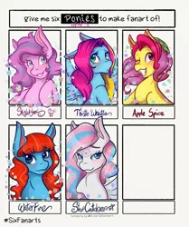 Size: 1715x2048 | Tagged: safe, artist:mscolorsplash, derpibooru import, apple spice, skywishes, star catcher, thistle whistle, waterfire, earth pony, pegasus, pony, six fanarts, female, g3, grin, image, jpeg, mare, smiling, wip
