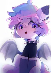 Size: 971x1368 | Tagged: safe, artist:lexiedraw, derpibooru import, oc, unofficial characters only, bat pony, pony, bat wings, choker, clothes, ear piercing, image, jpeg, piercing, simple background, smiling, socks, spiked choker, white background, wings