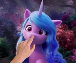 Size: 720x600 | Tagged: safe, derpibooru import, edit, edited screencap, screencap, izzy moonbow, unicorn, boop, boop edit, confused, g5, image, jpeg