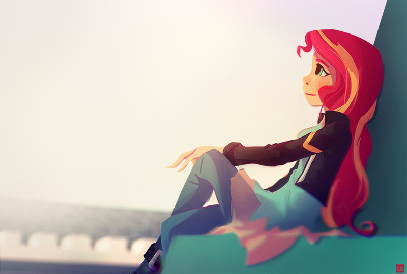 Size: 973x657 | Tagged: safe, alternate version, artist:ajvl, derpibooru import, sunset shimmer, human, equestria girls, my past is not today, rainbow rocks, female, humanized, image, png, profile, sitting, solo