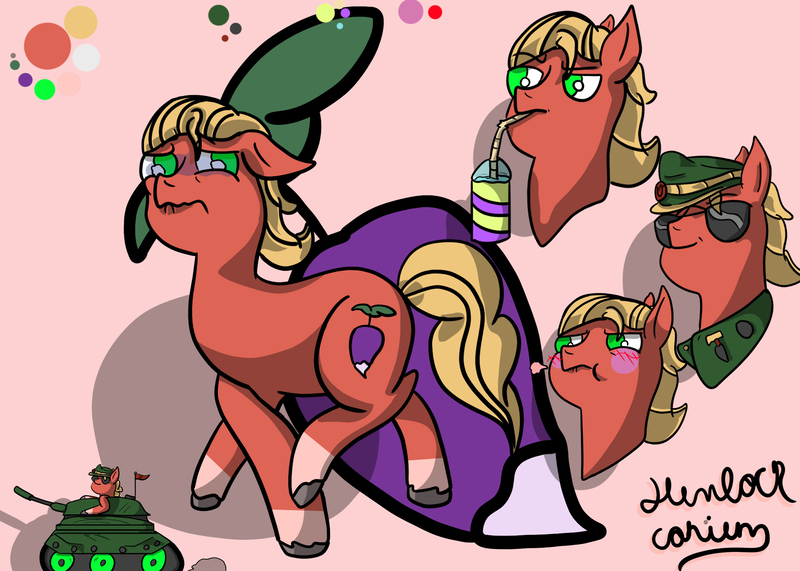 Size: 2100x1500 | Tagged: safe, artist:hemlock conium, derpibooru import, sprout cloverleaf, earth pony, pony, clothes, digital art, g5, image, jpeg, male, reference sheet, simple background, simple shading, solo, stallion, tank (vehicle)