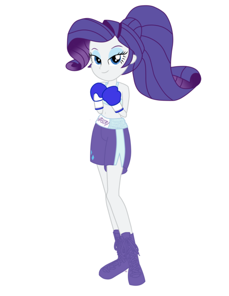 Size: 2550x3300 | Tagged: safe, artist:alamarus, derpibooru import, rarity, human, equestria girls, boxing, boxing gloves, boxing shorts, clothes, eyeshadow, female, image, lidded eyes, looking at you, makeup, png, simple background, smiling, smiling at you, solo, sports, sports bra, transparent background