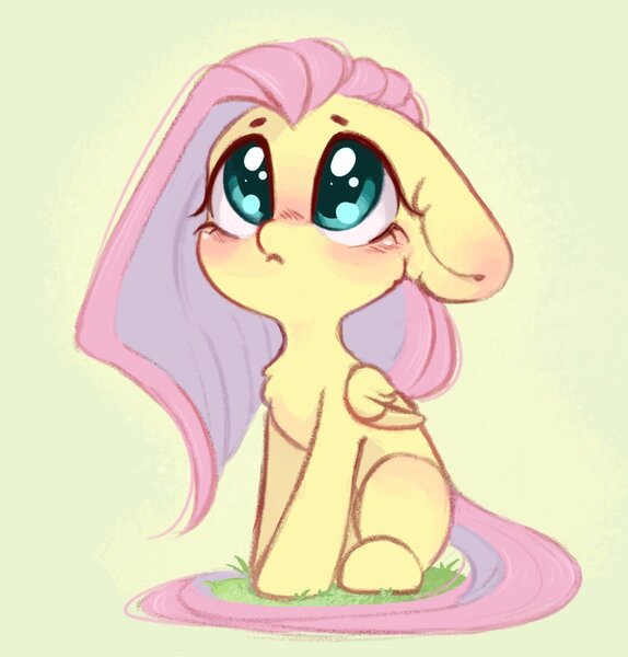 Size: 1032x1079 | Tagged: safe, artist:melodylibris, derpibooru import, fluttershy, pegasus, pony, big ears, big eyes, blushing, chest fluff, cute, female, floppy ears, folded wings, image, jpeg, looking up, mare, sad, sadorable, shyabetes, sitting, solo, wings