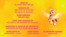 Size: 1600x900 | Tagged: safe, derpibooru import, screencap, sunny starscout, alicorn, pony, my little pony: make your mark, spoiler:my little pony: make your mark, end credits, g5, image, png, princess sunny starscout, race swap, solo, sunnycorn