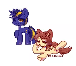 Size: 850x742 | Tagged: safe, artist:applemeela, artist:dead_friend, derpibooru import, oc, oc:airi, oc:vajr, unofficial characters only, bat pony, unicorn, base used, image, oc x oc, pixel art, png, shipping