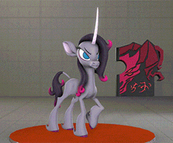 Size: 300x248 | Tagged: safe, artist:pika-robo, derpibooru import, oleander (tfh), classical unicorn, unicorn, them's fightin' herds, 3d, animated, awwleander, book, cloven hooves, community related, curved horn, cute, dancing, dark magic, female, frown, gif, horn, idle animation, image, leonine tail, magic, magic aura, mythology gag, smiling, solo, source filmmaker, stage, sway, tail, taunting, test, unicornomicon, unshorn fetlocks, white eyes