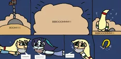 Size: 2019x994 | Tagged: safe, artist:mattjohn1992, derpibooru import, applejack, coloratura, equestria girls, ball and chain, cliff, cloth gag, cute, gag, image, jackabetes, looking at each other, looking at someone, muffled words, png, rara, rarabetes, tied up