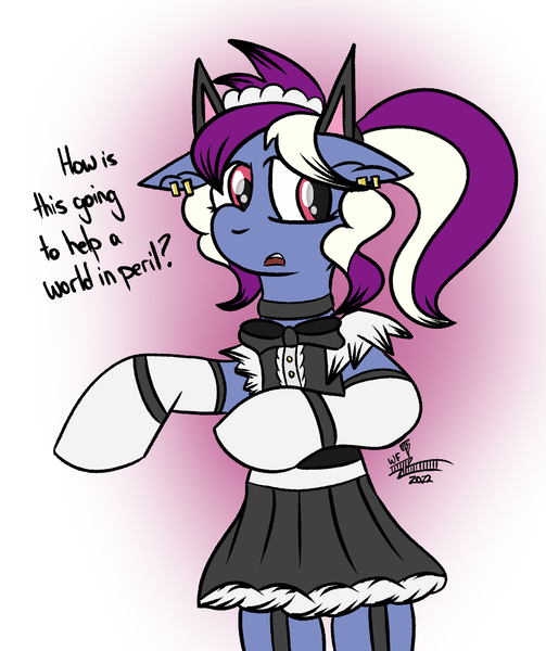 Size: 953x1137 | Tagged: safe, artist:whirlwindflux, derpibooru import, oc, oc:single slice, earth pony, pony, cat ears, clothes, female, image, maid, mare, png, solo