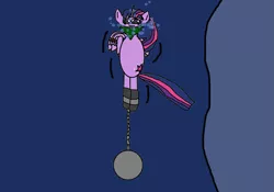Size: 1369x956 | Tagged: safe, artist:mattjohn1992, derpibooru import, twilight sparkle, alicorn, pony, asphyxiation, ball and chain, bound wings, cloth gag, drowning, gag, help, help me, image, looking down, peril, png, sad, scared, shivering, sinking, struggling, terrified, tied up, underwater, wings, worried